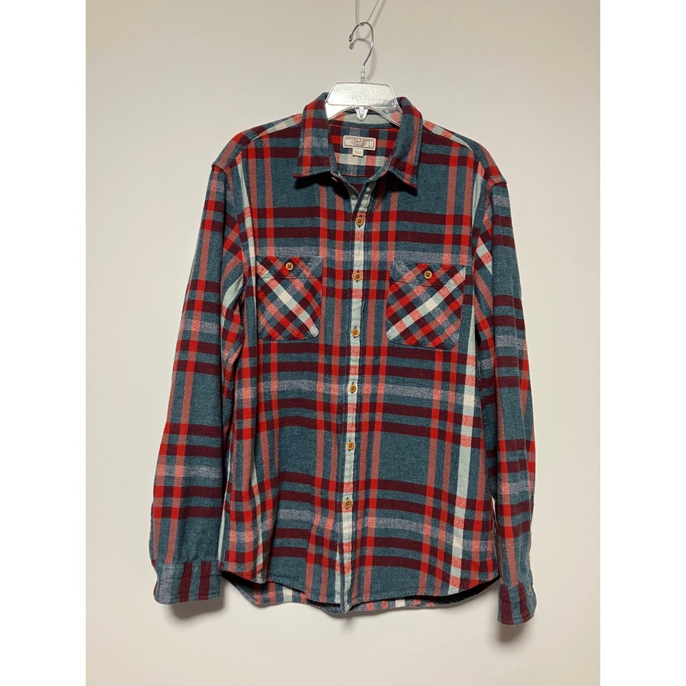 Wallace & Barnes Mens Plaid Flannel Shirt L Blue Red Cotton Workwear 25367 Read